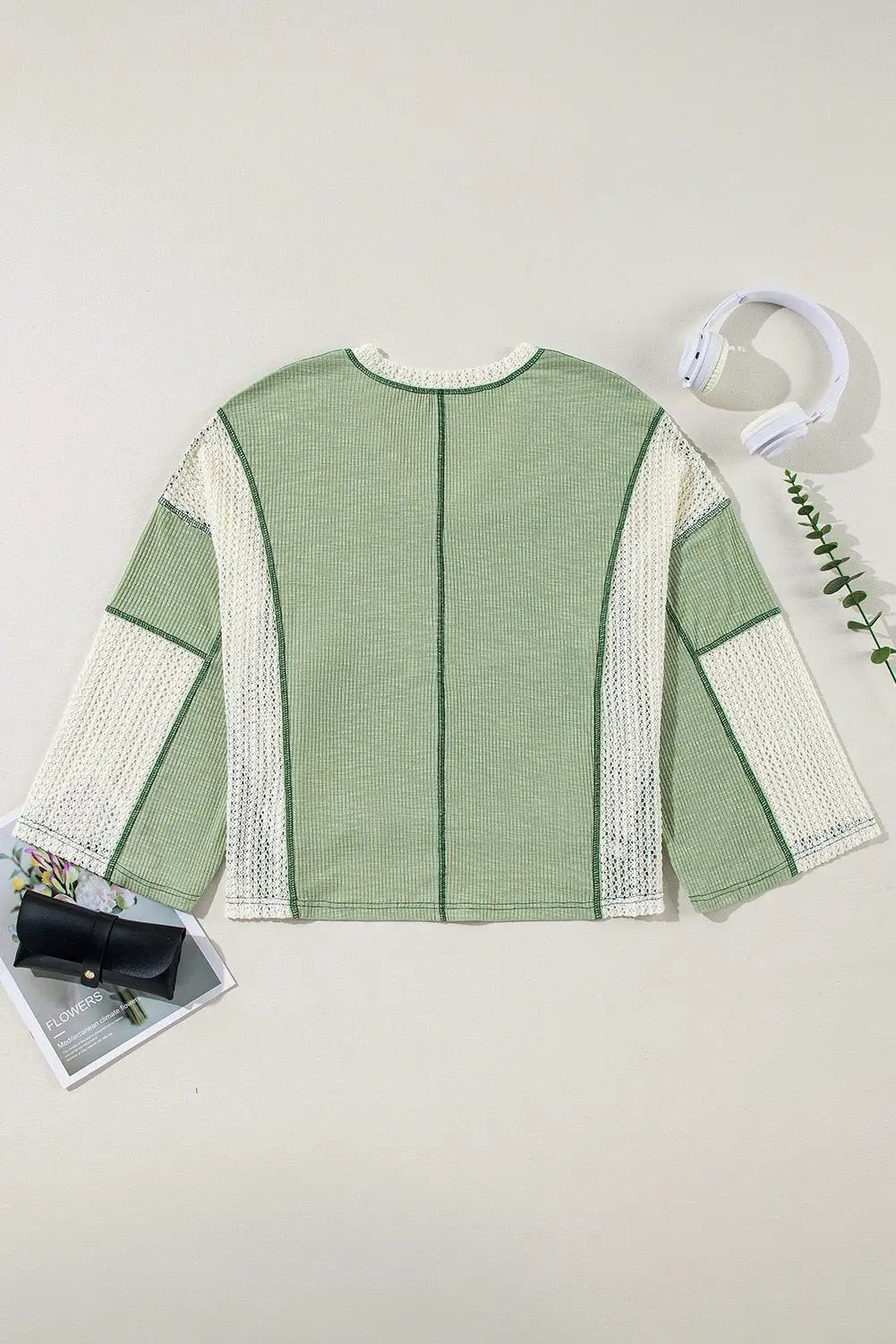 Grateful Threads Boutique Sage Meadow Crochet Boho Top - Blouses Grass Green Crochet Detail Exposed Seam High Low Loose Top