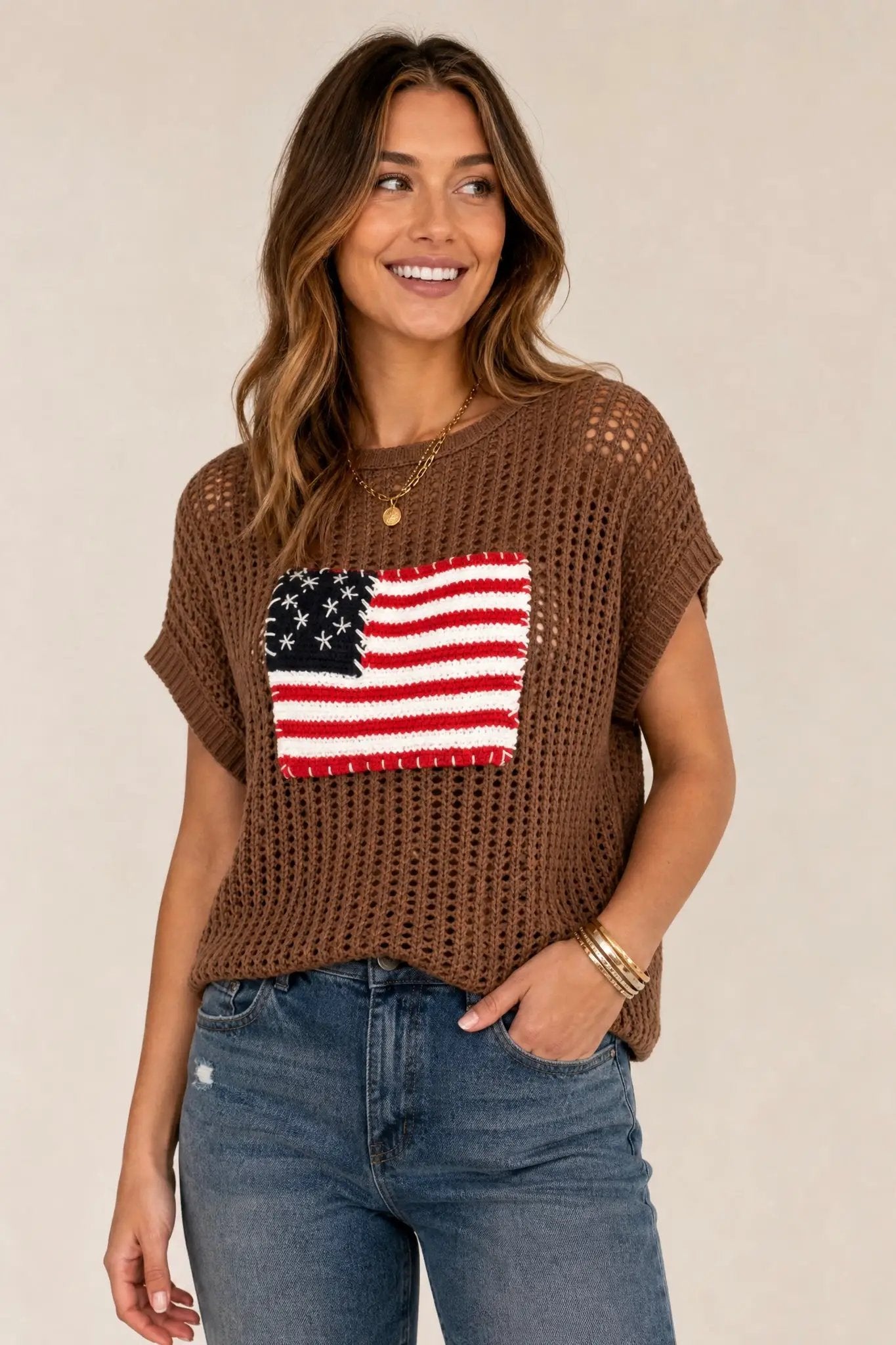 Zenana The American Flag Knit Pullover Sweater Top - Blouses