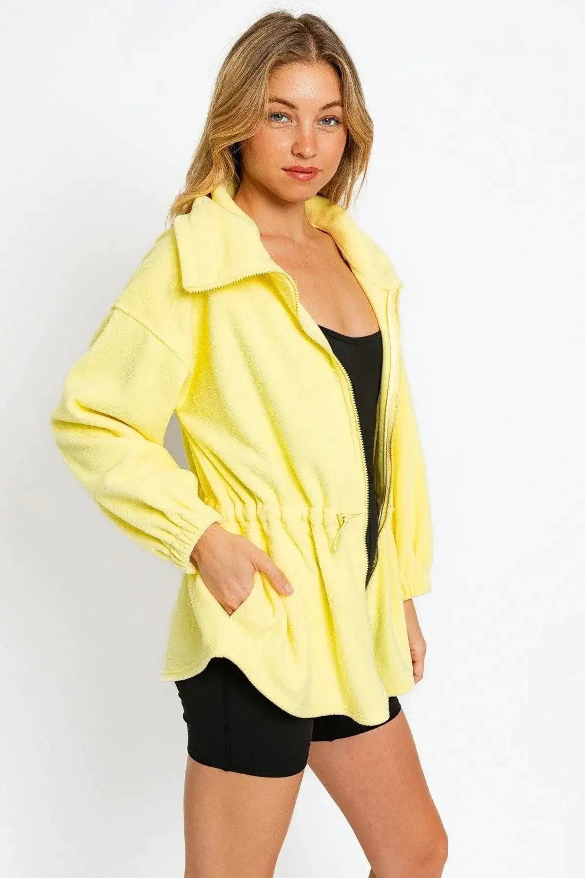 Le Lis Lemon Yellow Soft Fleece Jacket - Coats & Jackets