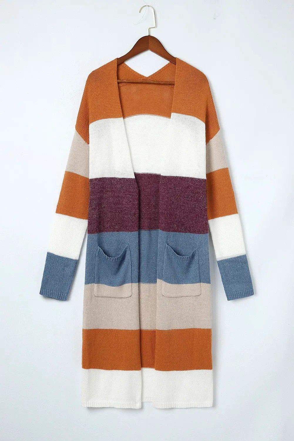 Grateful Threads Boutique Multicolor Colorblock Open Front Long Knit Cardigan - Cardigans Multicolor Colorblock Open Front Long Knit Cardigan
