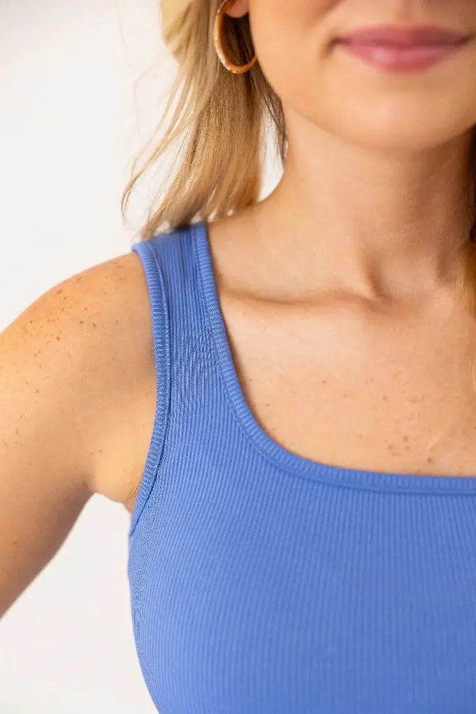 Grace & Emma Bella Square Neck Rib Knit Tank Top - Tank Tops ribbed tank top
