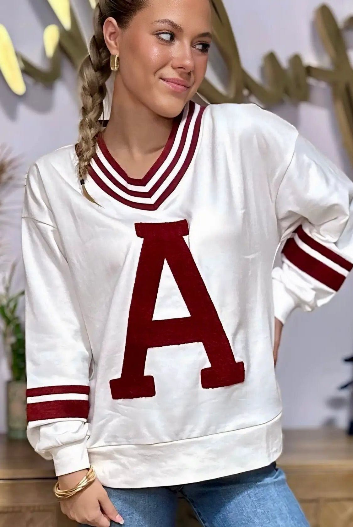 Oddi Oddi - Varsity-Inspired Pullover: White Red Combo - Sweatshirts
