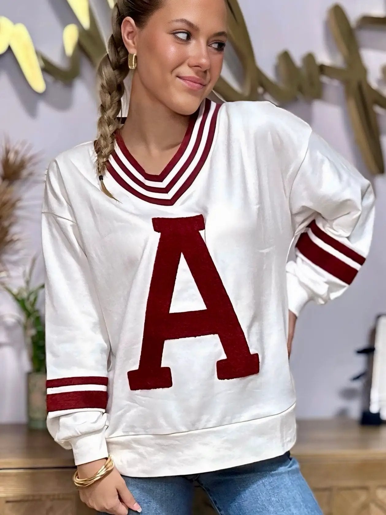 Oddi Oddi - Varsity-Inspired Pullover: White Red Combo - Sweatshirts