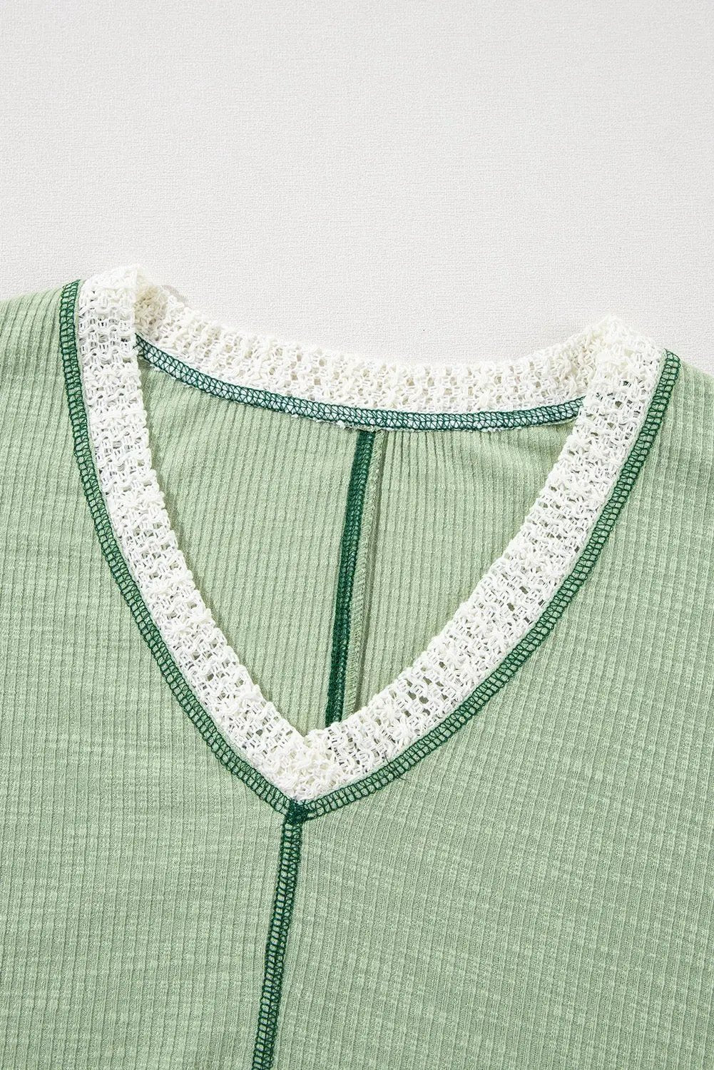 Grateful Threads Boutique Sage Meadow Crochet Boho Top - Blouses Grass Green Crochet Detail Exposed Seam High Low Loose Top