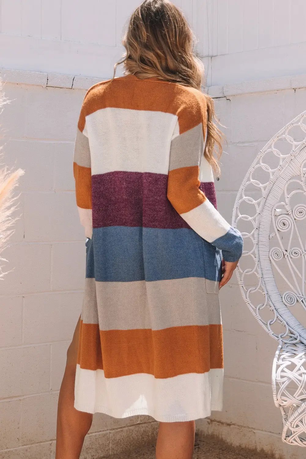 Grateful Threads Boutique Multicolor Colorblock Open Front Long Knit Cardigan - Cardigans Multicolor Colorblock Open Front Long Knit Cardigan