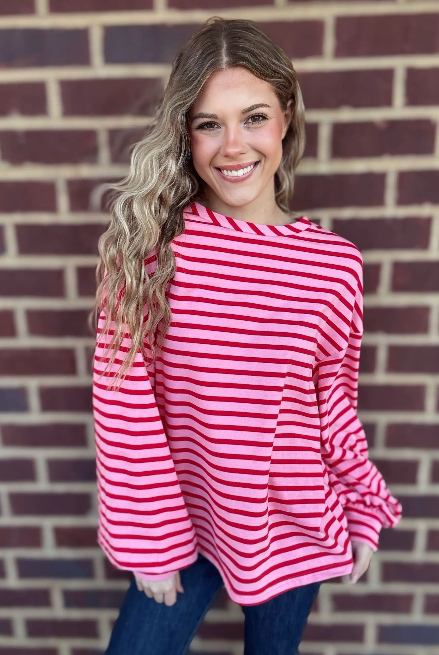 Grateful Threads Boutique Pink Lemonade Ballon Sleeve Pullover - Sweatshirts