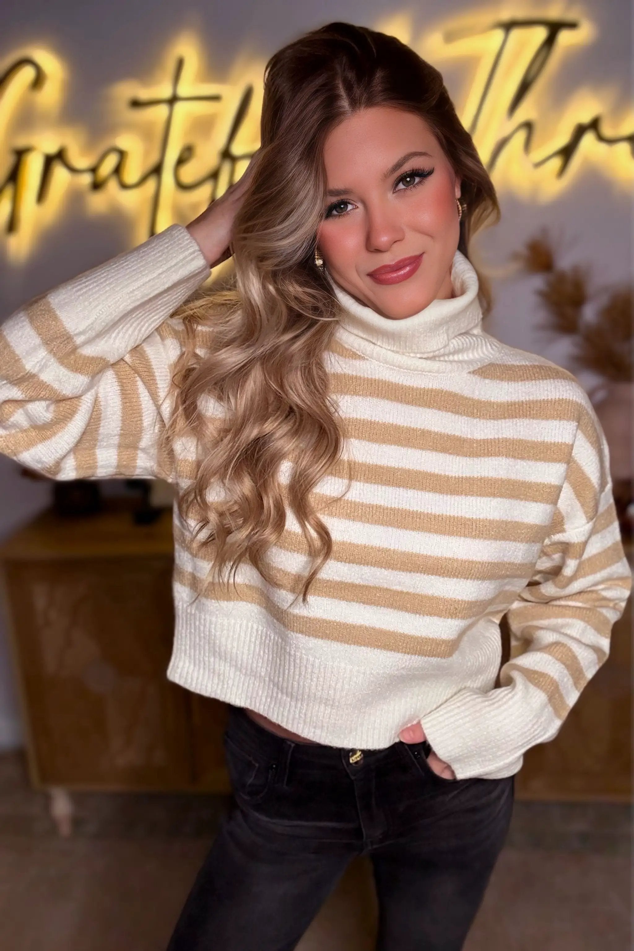 HYFVE HYFIVE Neutral Hour Striped Turtleneck Sweater - Sweaters