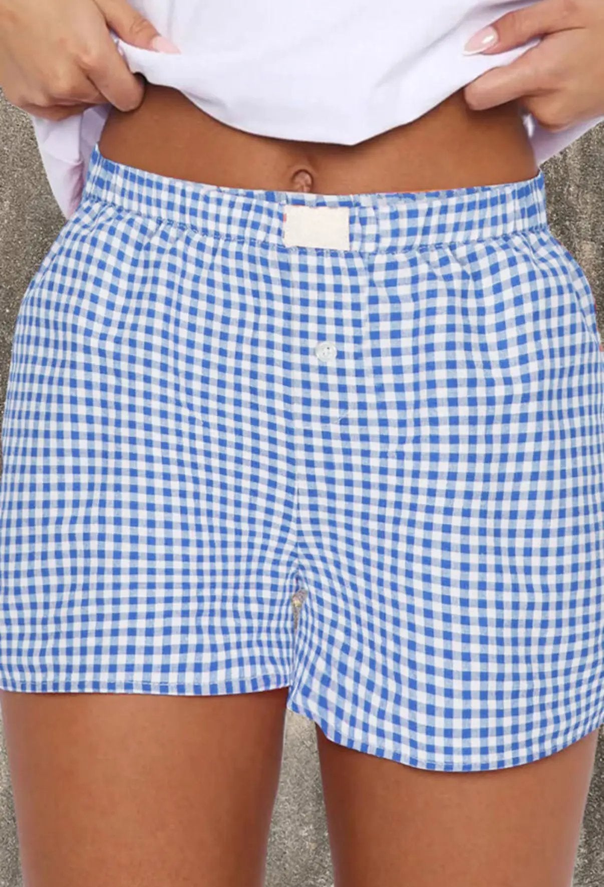Grateful Threads Boutique Gingham High Waist Boxer Shorts – Trendy, Comfy & Flattering Fit - Short Trousers Gingham Printed High Waist Shorts