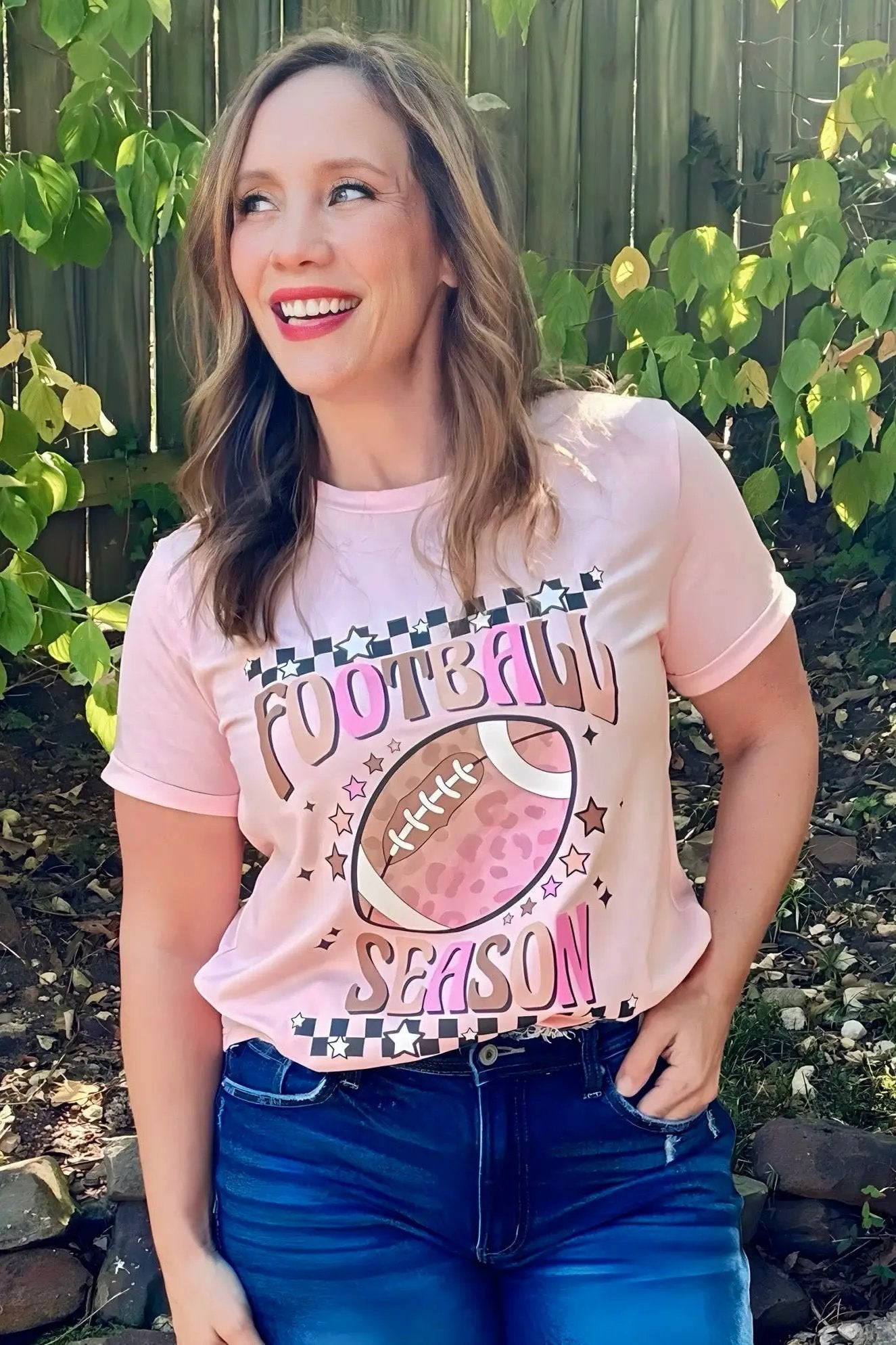 Grateful Threads Boutique Pink Football Season Graphic Game Day Tee - T-Shirts Pink Football Season Graphic Game Day Tee