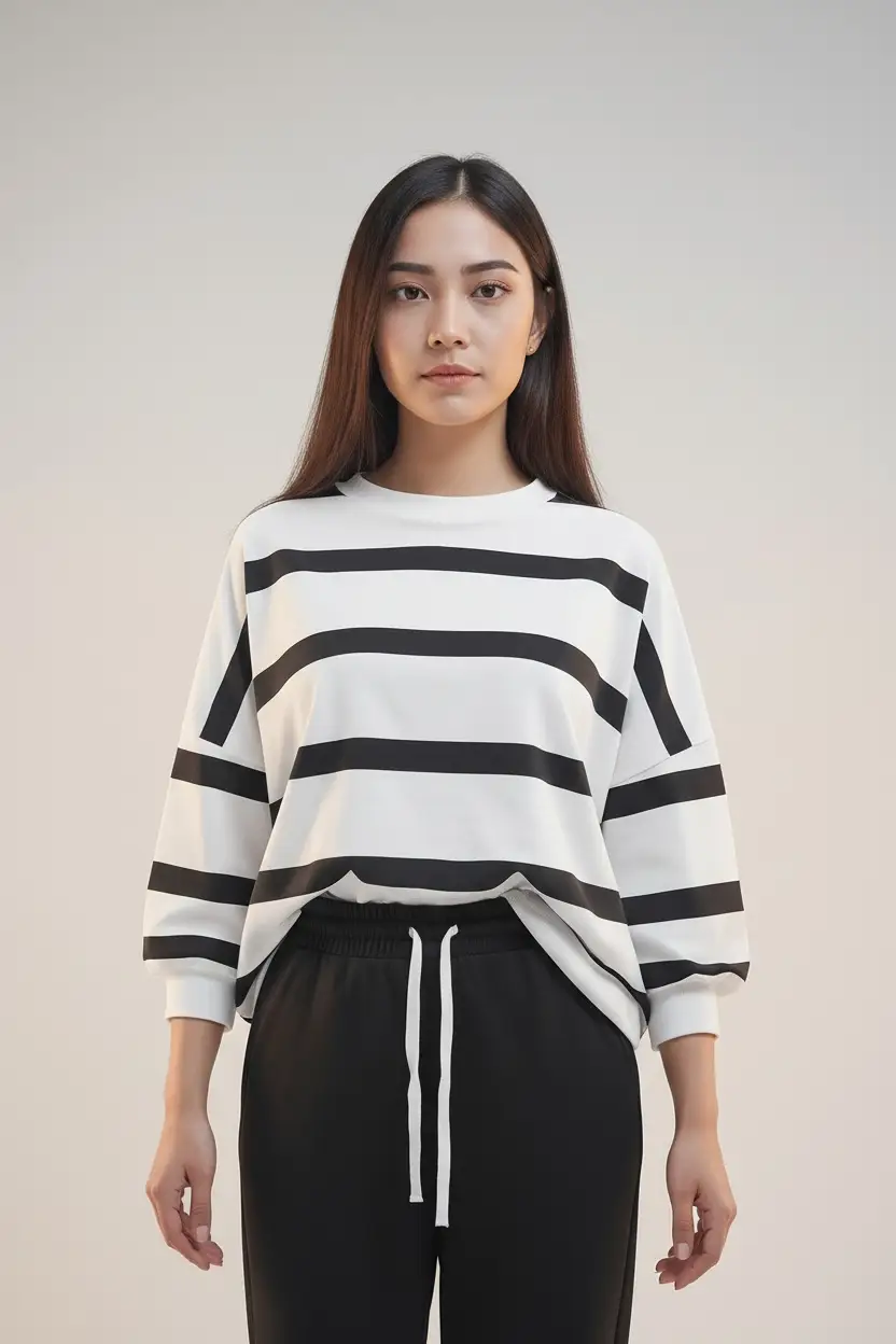 Grateful Threads Boutique Weekend Stripe Cozy Jogger Set - Outfit Sets Drop Shoulder Pullover and Jogger Pants Set
