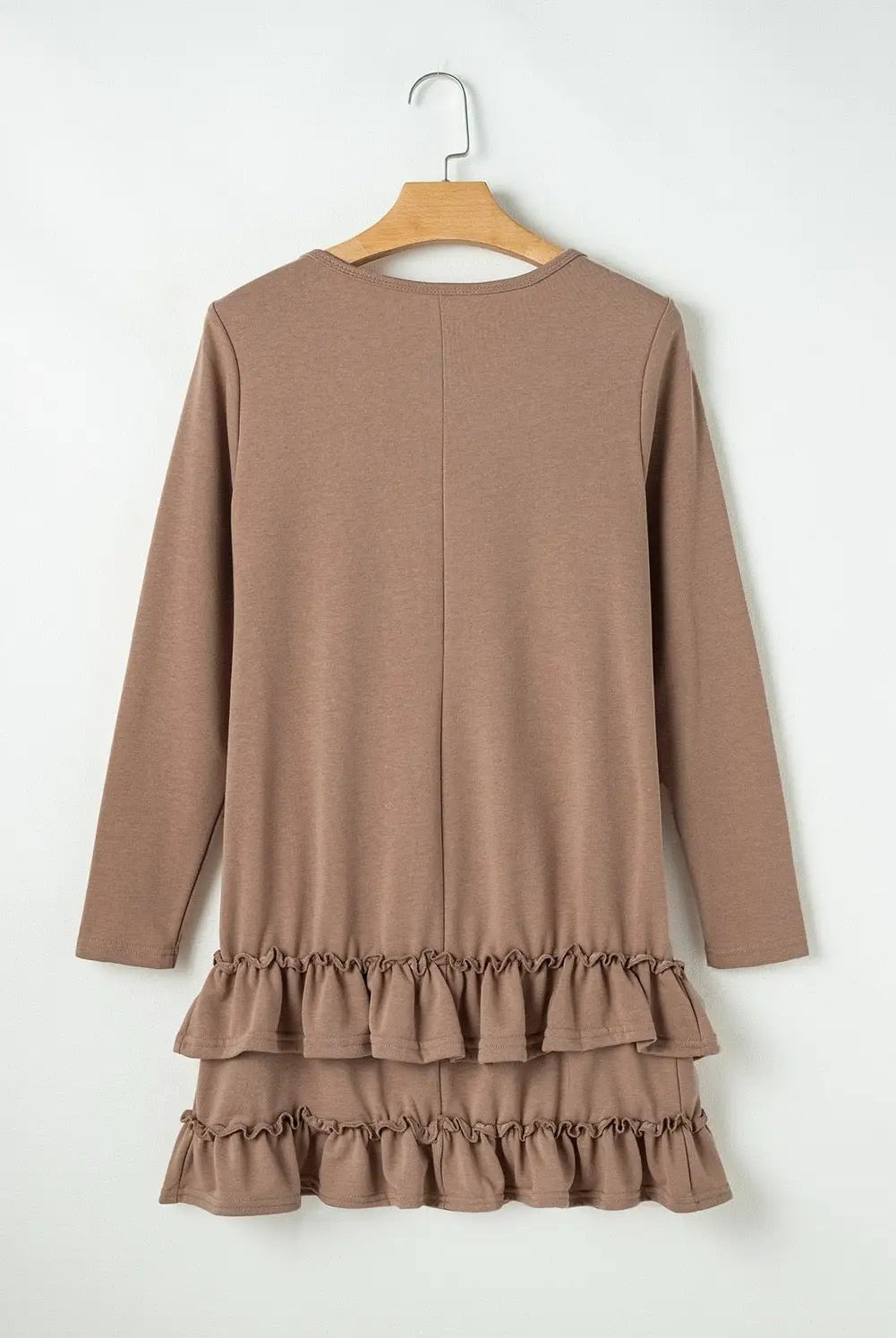 Grateful Threads Boutique Barely Blushing Ruffle Hem Mini Dress - Dresses Goat Scoop Neck Tiered Ruffled Hem Long Sleeve Mini Dress
