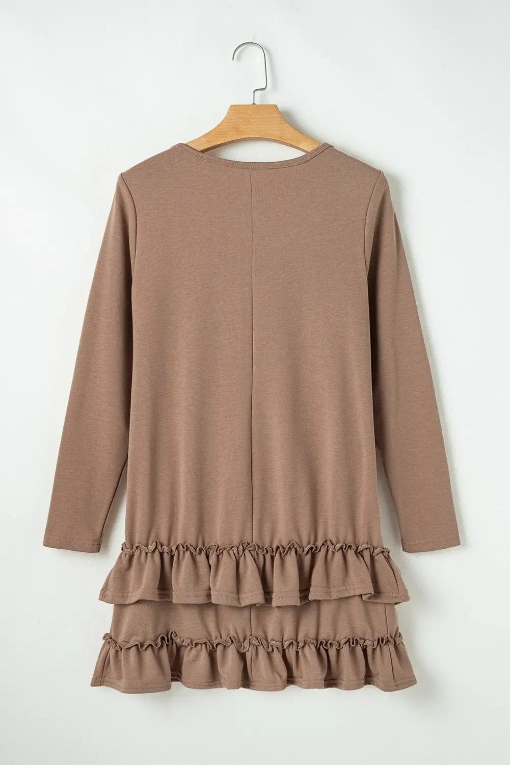 Grateful Threads Boutique Barely Blushing Ruffle Hem Mini Dress - Dresses Goat Scoop Neck Tiered Ruffled Hem Long Sleeve Mini Dress