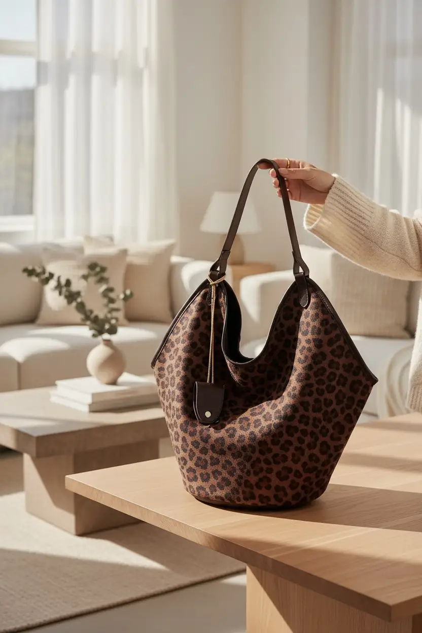 FurDecoration Wild & Wander Brown Leopard Bucket Tote - Handbags