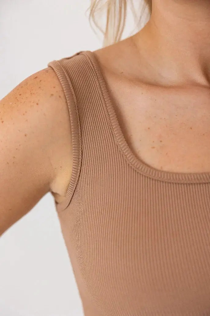Grace & Emma Bella Square Neck Rib Knit Tank Top - Tank Tops ribbed tank top