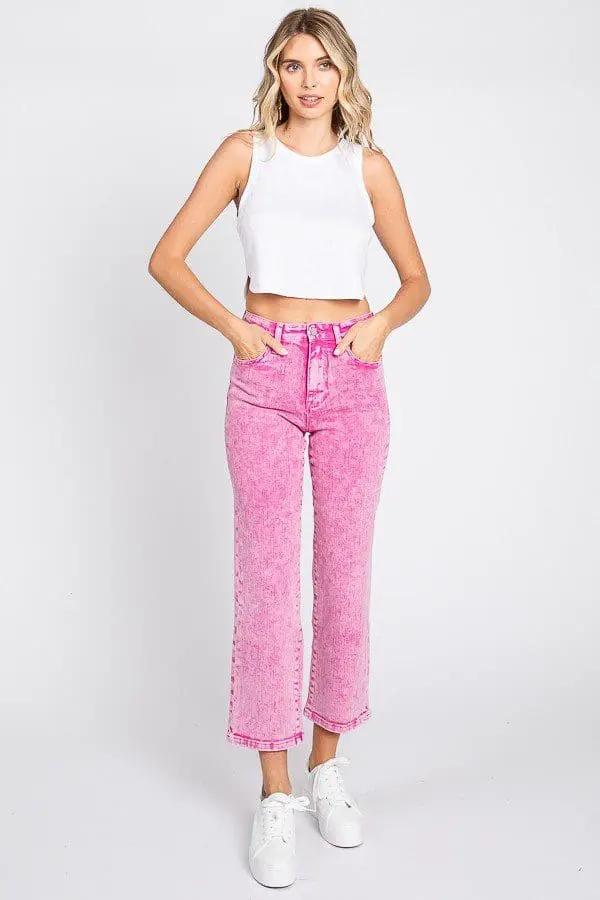 Petra 153 Petra153 Acid Pink High Rise Slim Wide Leg Jeans - Jeans