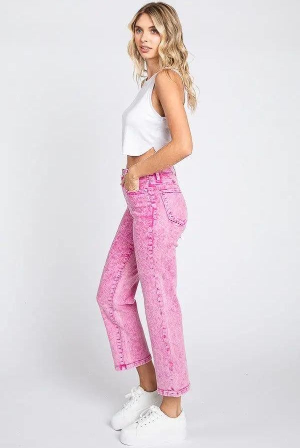 Petra 153 Petra153 Acid Pink High Rise Slim Wide Leg Jeans - Jeans