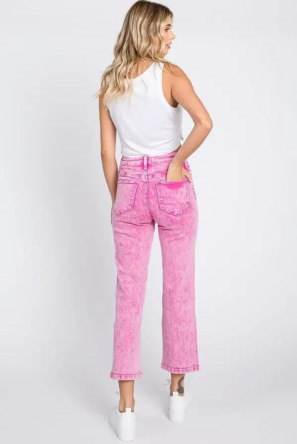 Petra 153 Petra153 Acid Pink High Rise Slim Wide Leg Jeans - Jeans