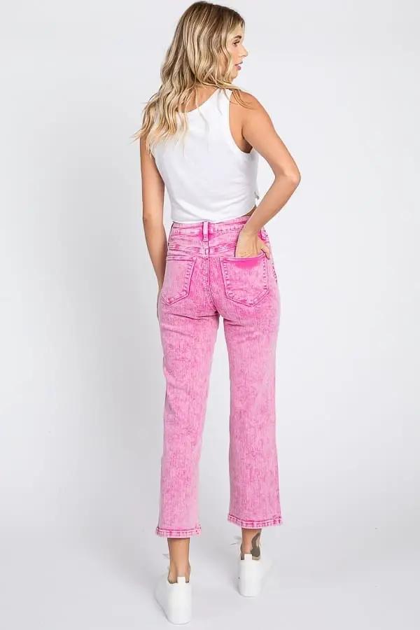 Petra 153 Petra153 Acid Pink High Rise Slim Wide Leg Jeans - Jeans