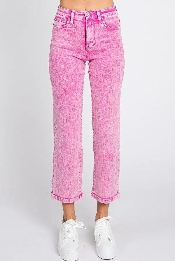 Petra 153 Petra153 Acid Pink High Rise Slim Wide Leg Jeans - Jeans