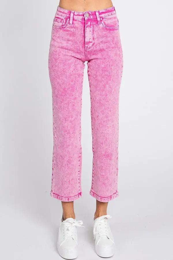 Petra 153 Petra153 Acid Pink High Rise Slim Wide Leg Jeans - Jeans