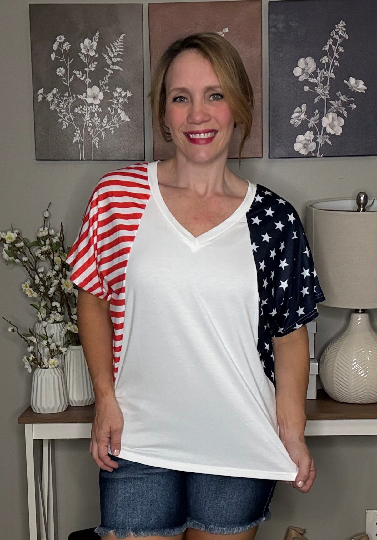 Grateful Threads Boutique White The US Stars and Stripes V-Neck Tee - T-Shirts White The US Stars and Stripes V Neck Tee