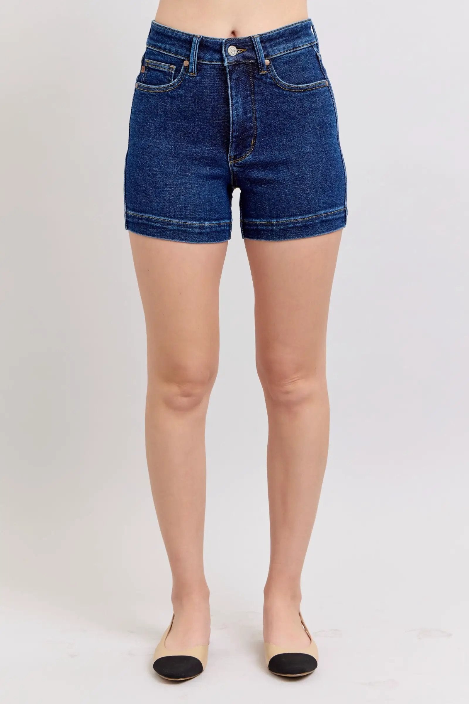 Judy Blue The High Waist Tummy Control Dark Wash Denim Shorts - Shorts Judy Blue High Waisted Tummy Control Dark Blue Shorts