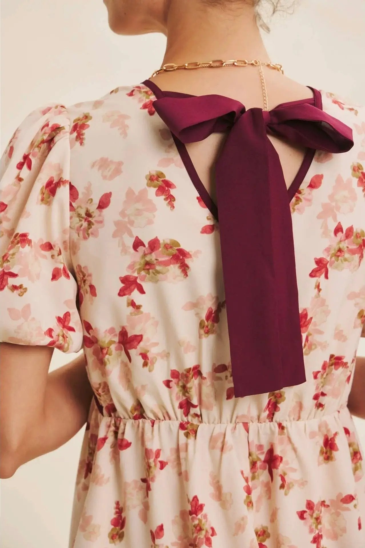 in february The Utterly Darling Cranberry Bubble Sleeved Mini Dress With Contrast Bow - Sweaters