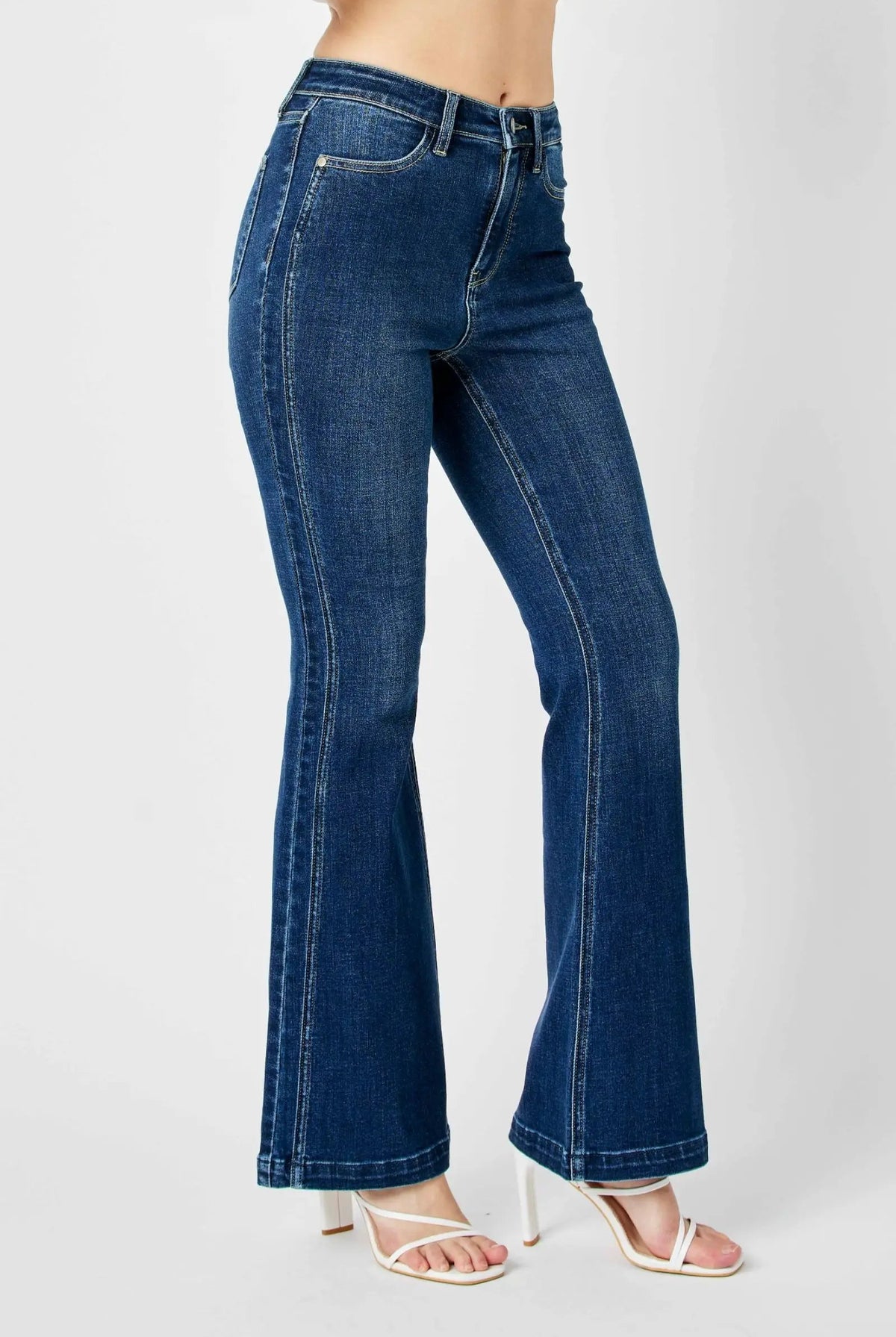 Judy Blue Judy Blue High Waist Angled Side Seam Detail Flare Denim Jeans - Jeans Judy Blue high waist angled side deam flare jeans