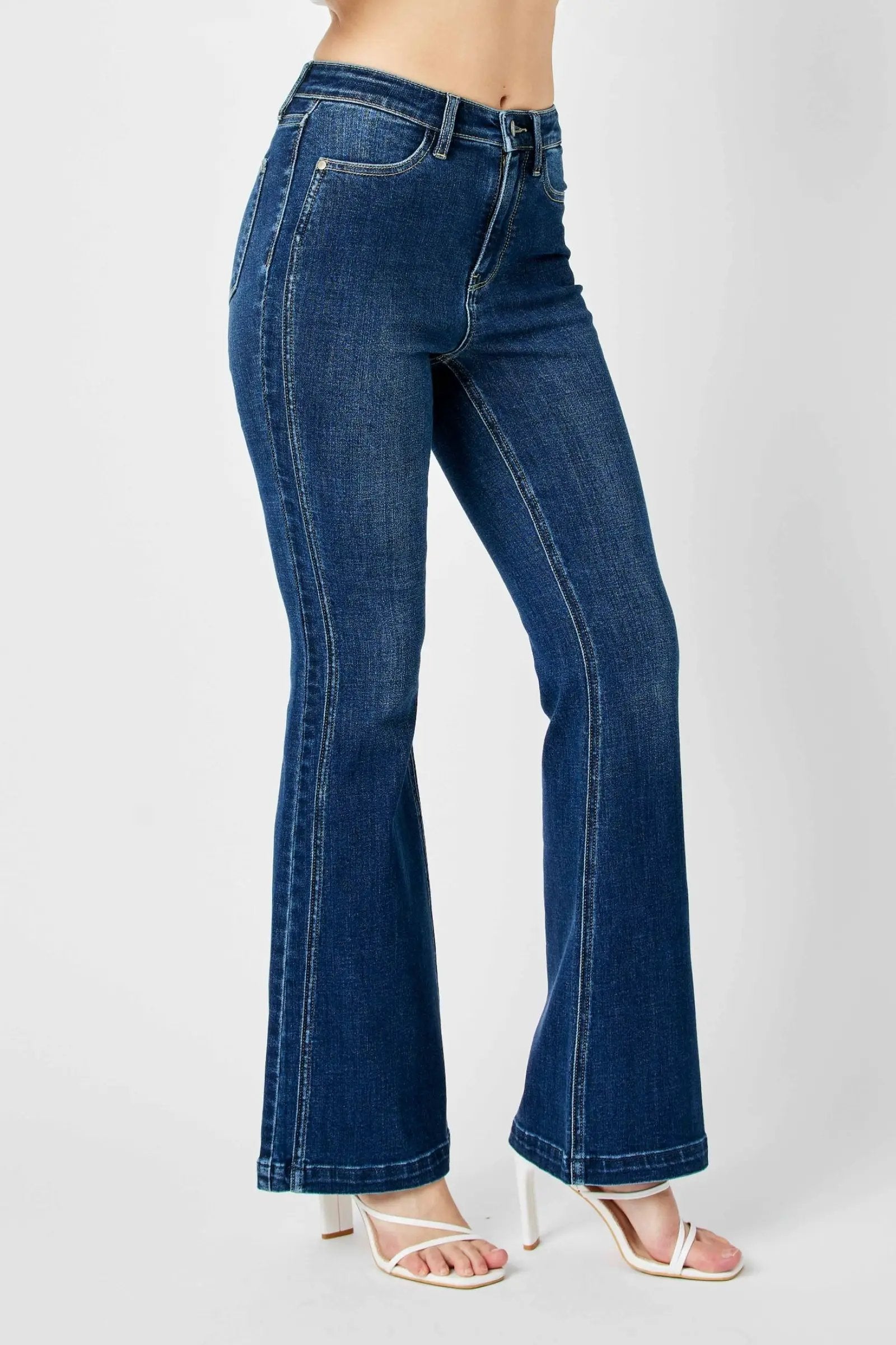 Judy Blue Judy Blue High Waist Angled Side Seam Detail Flare Denim Jeans - Jeans Judy Blue high waist angled side deam flare jeans