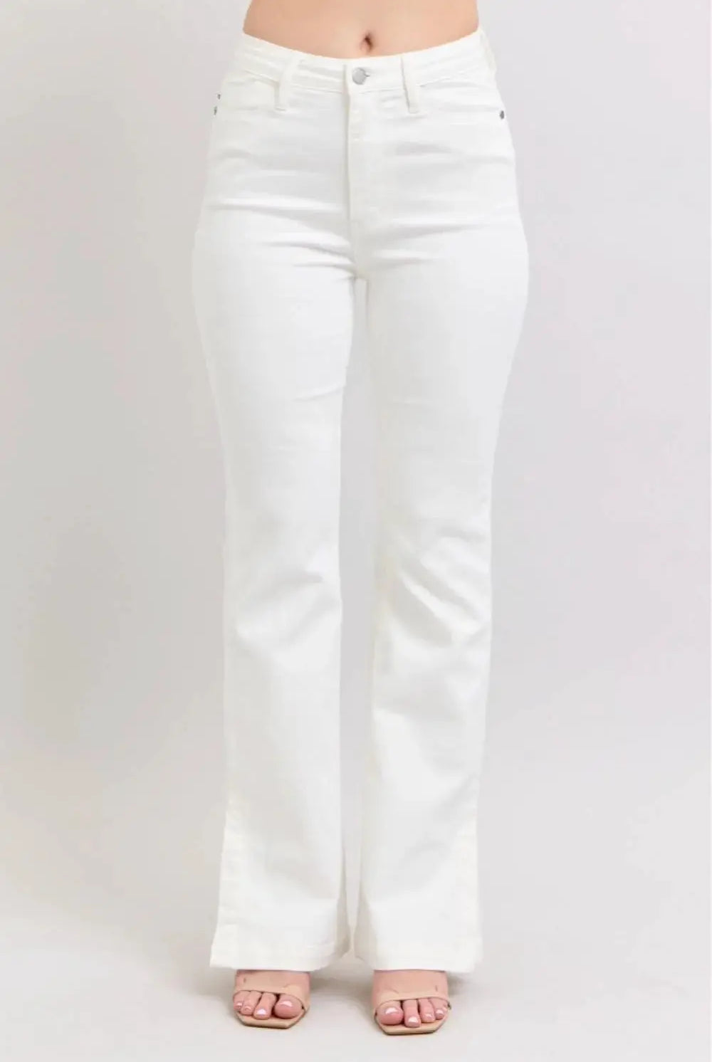 Judy Blue Judy Blue High Waist Slit Bottom Boot Cut REG & CURVY Jeans - Jeans Judy Blue White Denim