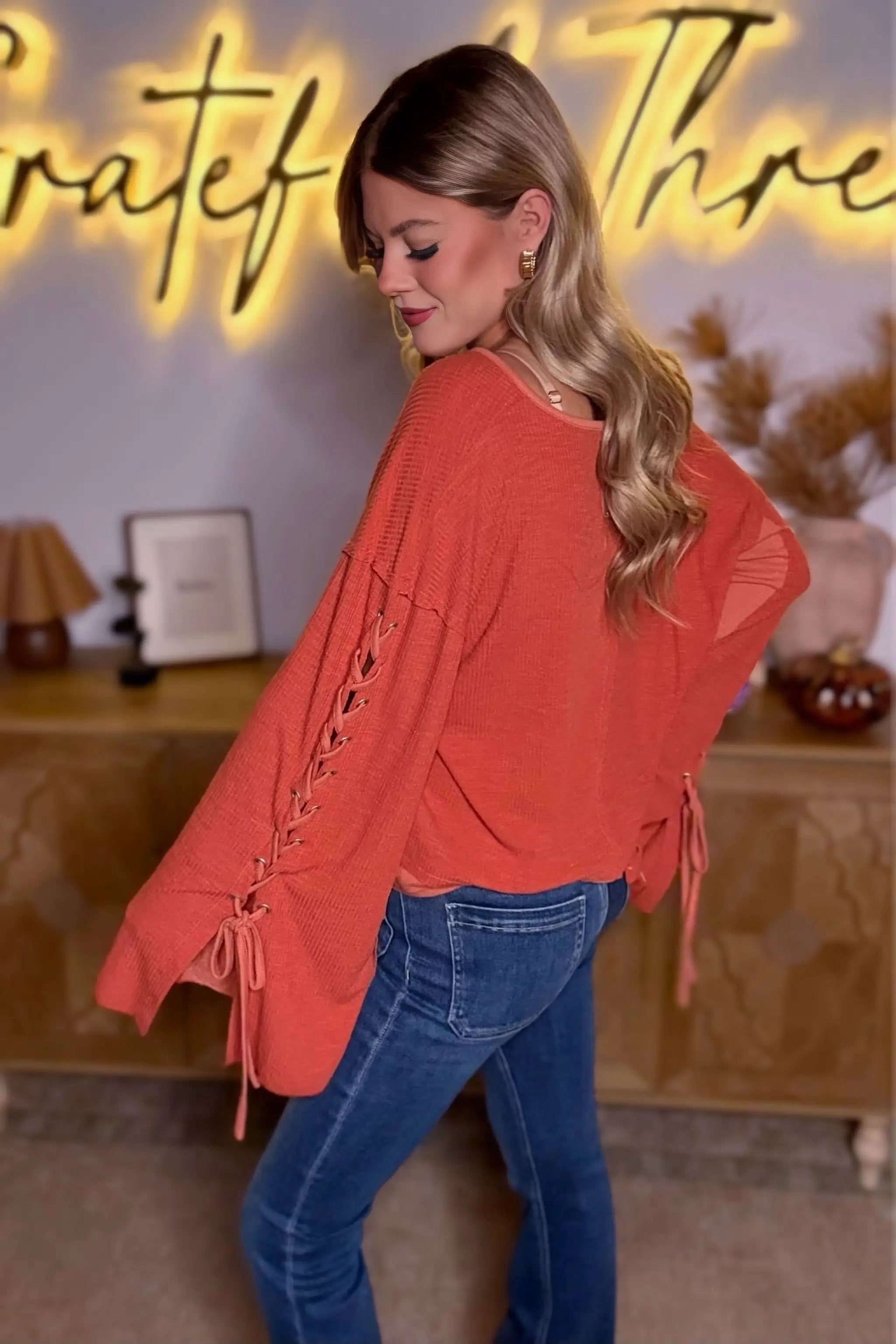 POL POL Notched Neck Lace Up Sleeve - Shirts