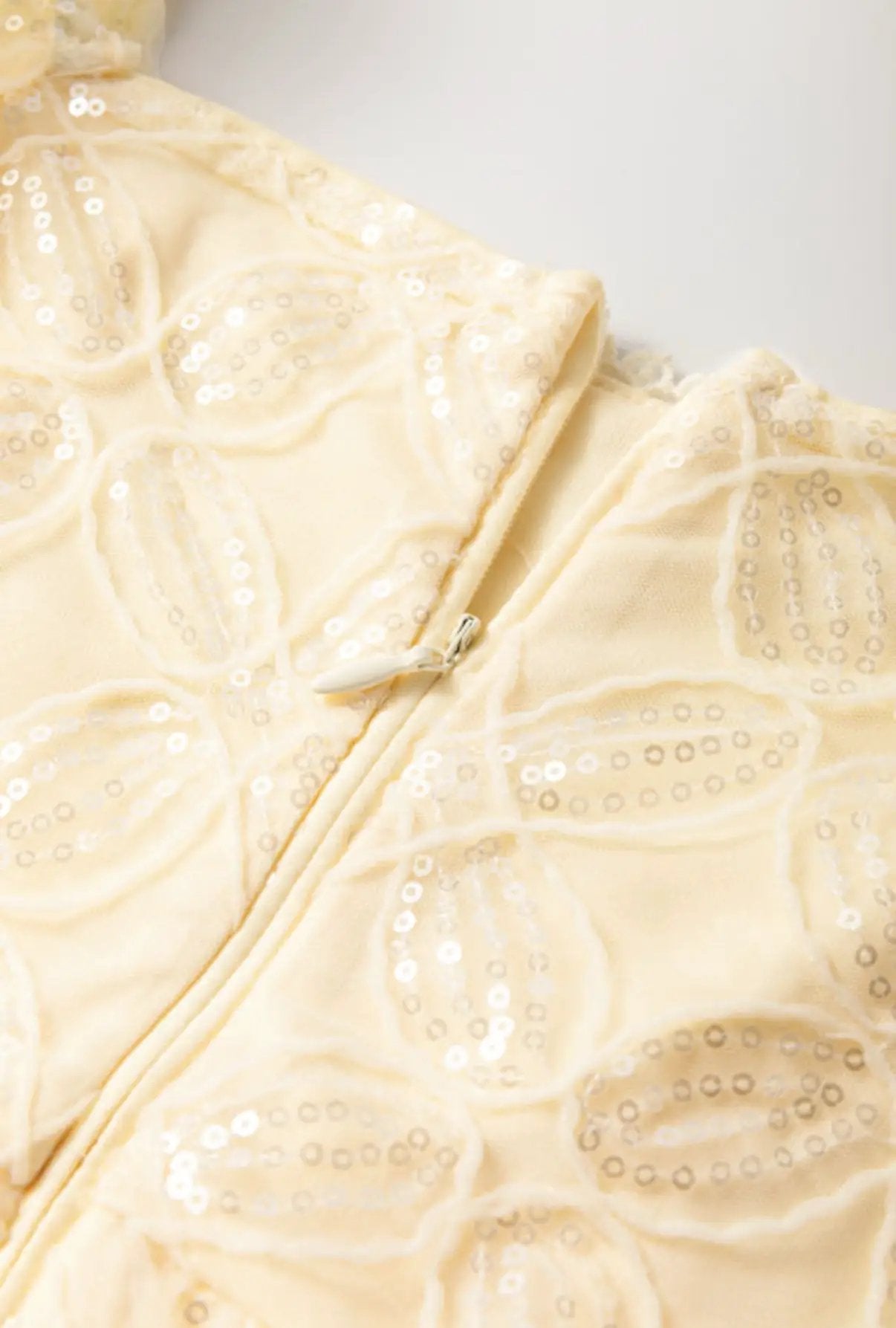Grateful Threads Boutique Golden Hour Glam Sequin Lace Dress - Dresses Apricot Sequined Lace Mesh Bubble Sleeve Square Neck Dress