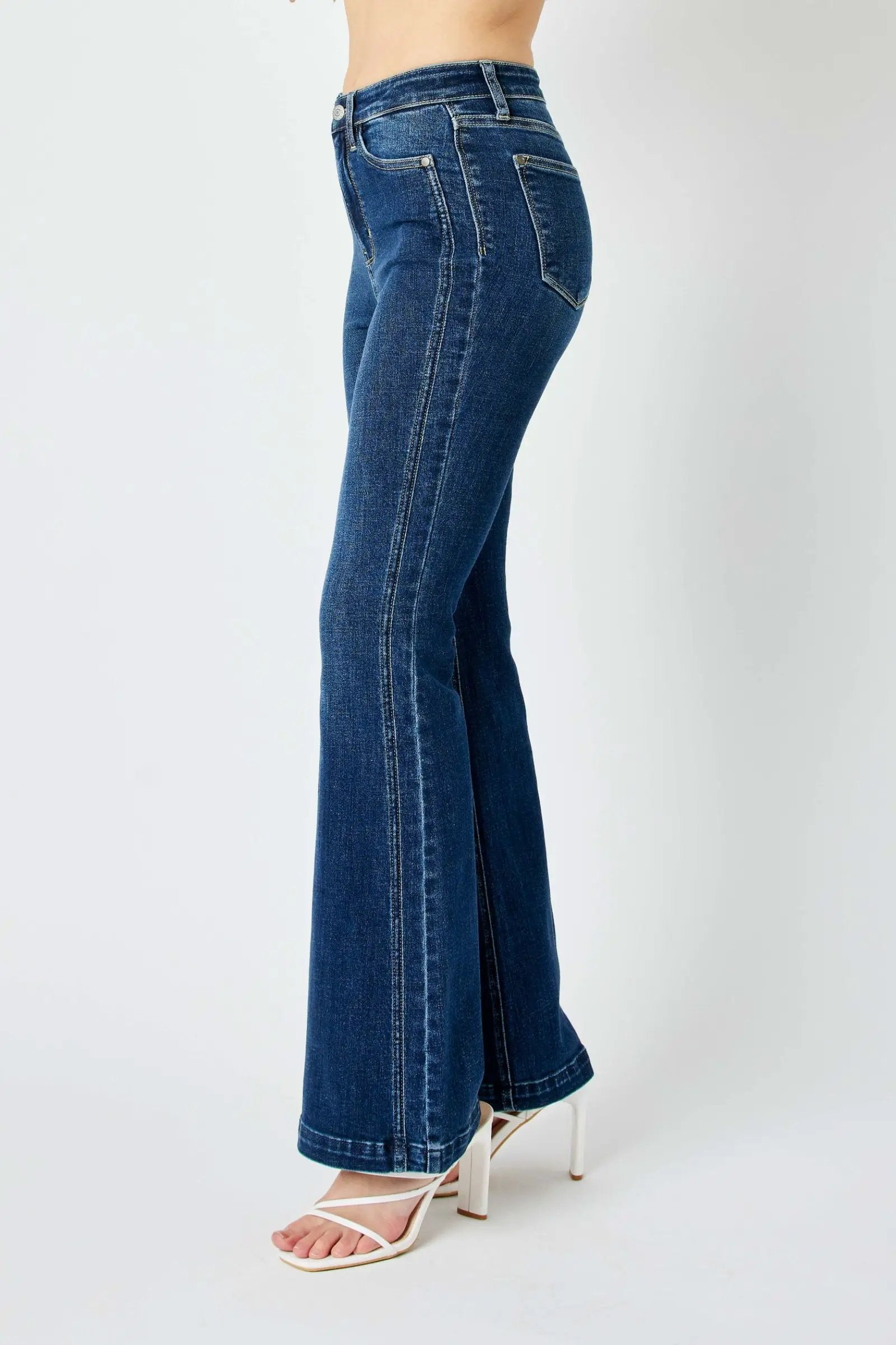 Judy Blue Judy Blue High Waist Angled Side Seam Detail Flare Denim Jeans - Jeans Judy Blue high waist angled side deam flare jeans