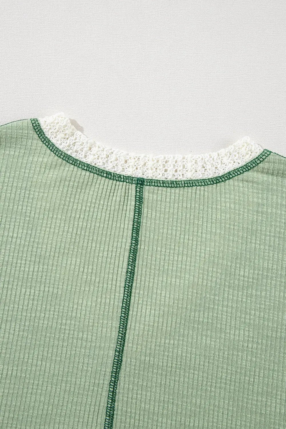 Grateful Threads Boutique Sage Meadow Crochet Boho Top - Blouses Grass Green Crochet Detail Exposed Seam High Low Loose Top