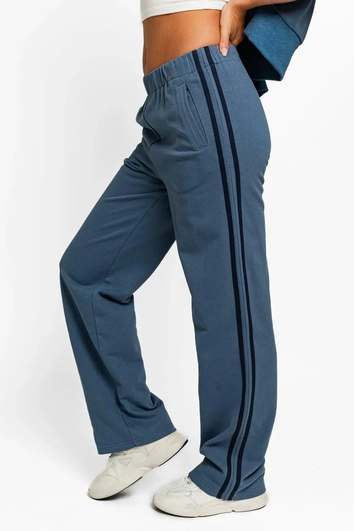 Le Lis High Waisted Side Stripes Straight Track Sweatpants - Loungewear Bottoms