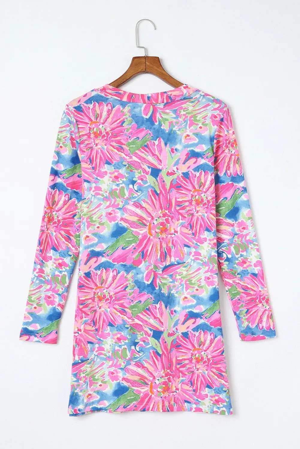 Grateful Threads Boutique Pink Flower Print Long Sleeve Button Up Cardigan - Cardigans Pink Flower Print Long Sleeve Button Up Cardigan