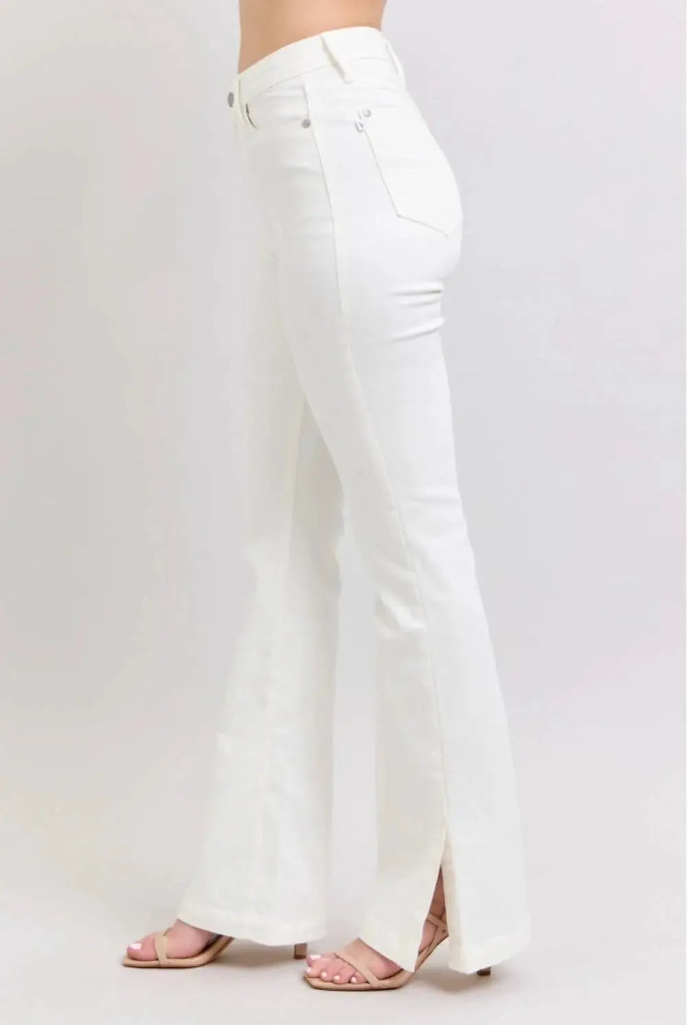 Judy Blue Judy Blue High Waist Slit Bottom Boot Cut REG & CURVY Jeans - Jeans Judy Blue White Denim