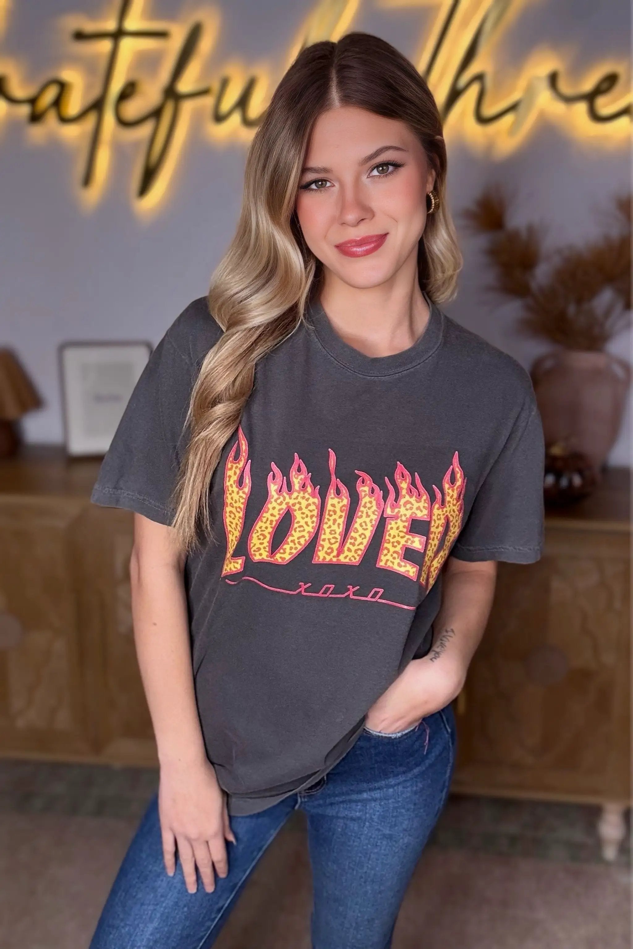 Grateful Threads Boutique Heart on Fire Lover Comfort Color Tee - T-Shirts