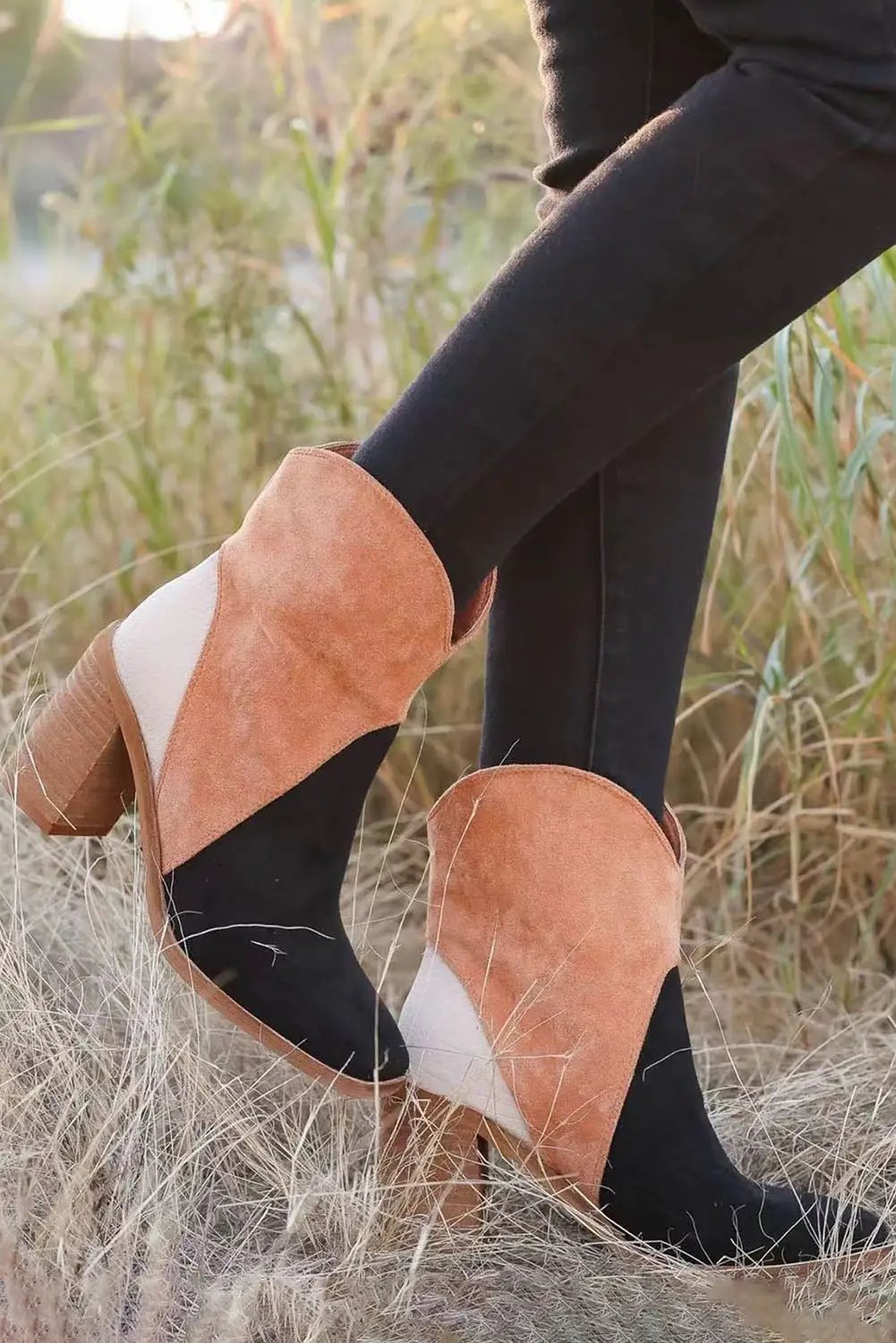 Grateful Threads Boutique Black Colorblock Suede Heeled Ankle Booties - Boots