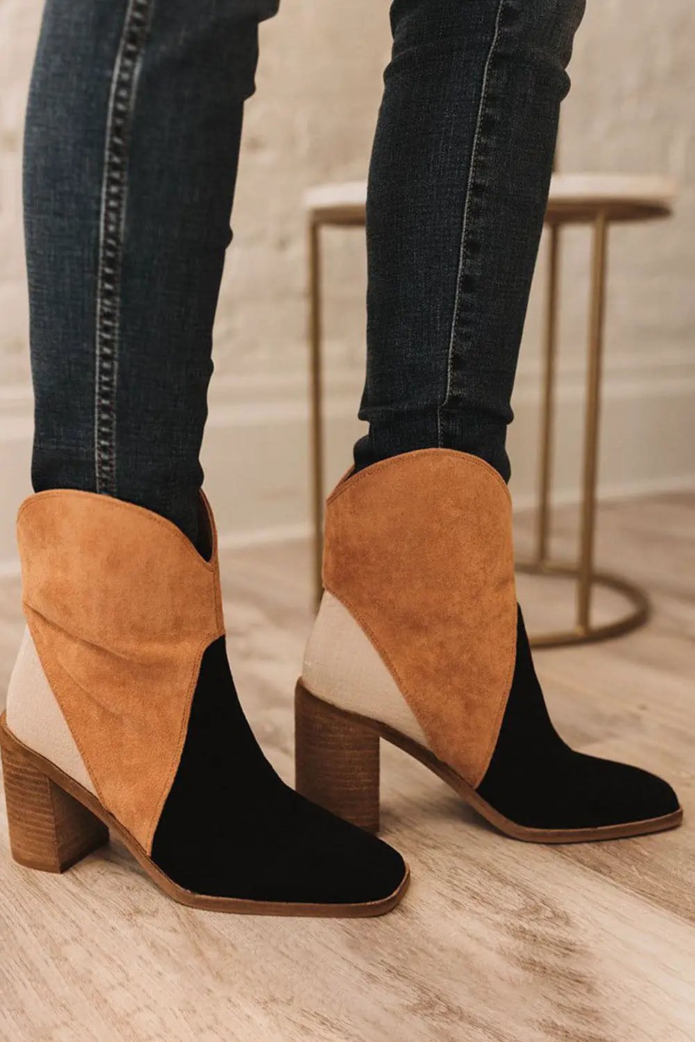 Grateful Threads Boutique Black Colorblock Suede Heeled Ankle Booties - Boots