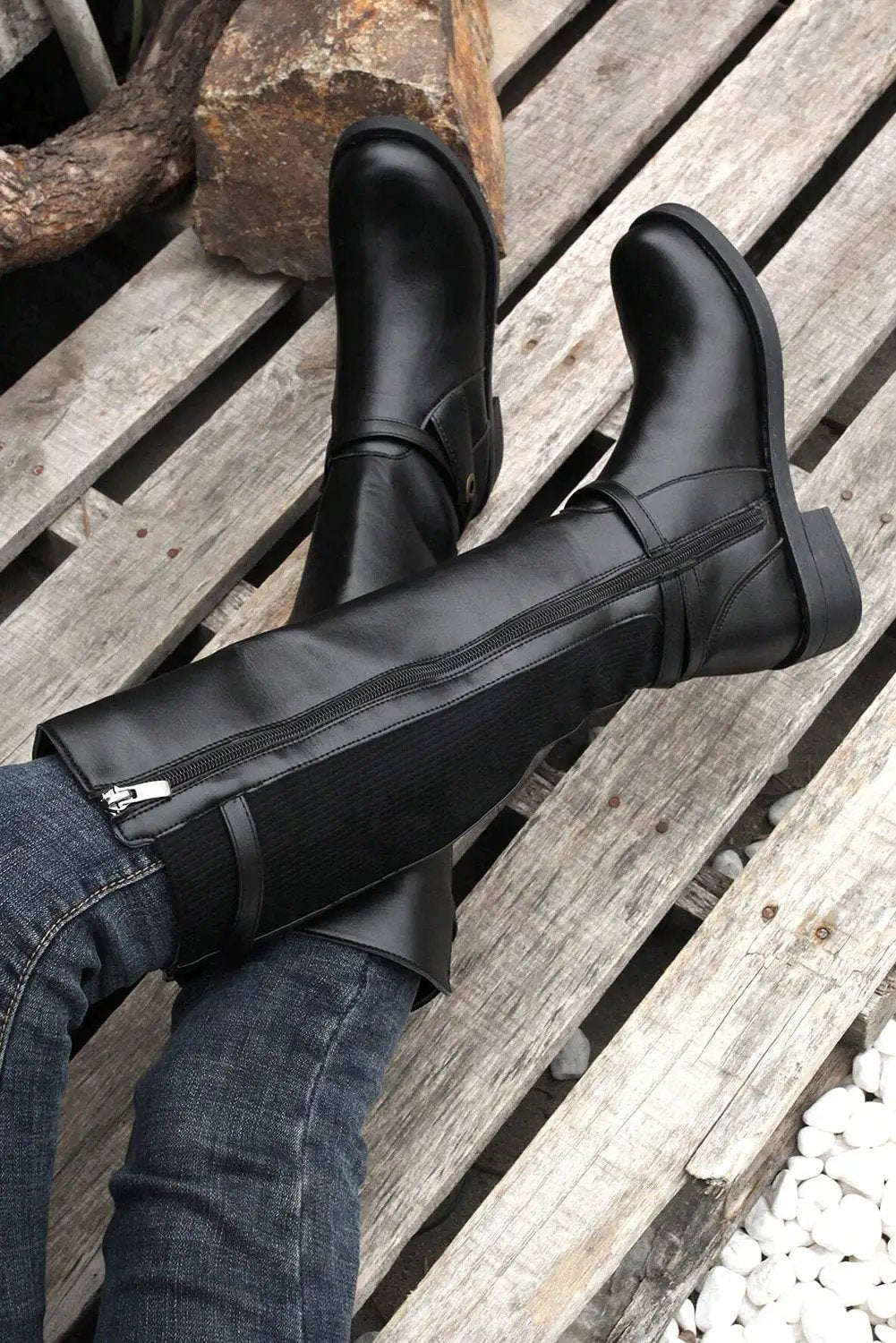 Grateful Threads Boutique Black Knee High Chunky Boots – Bold, Comfortable & Versatile - Boots black knee high riding boots