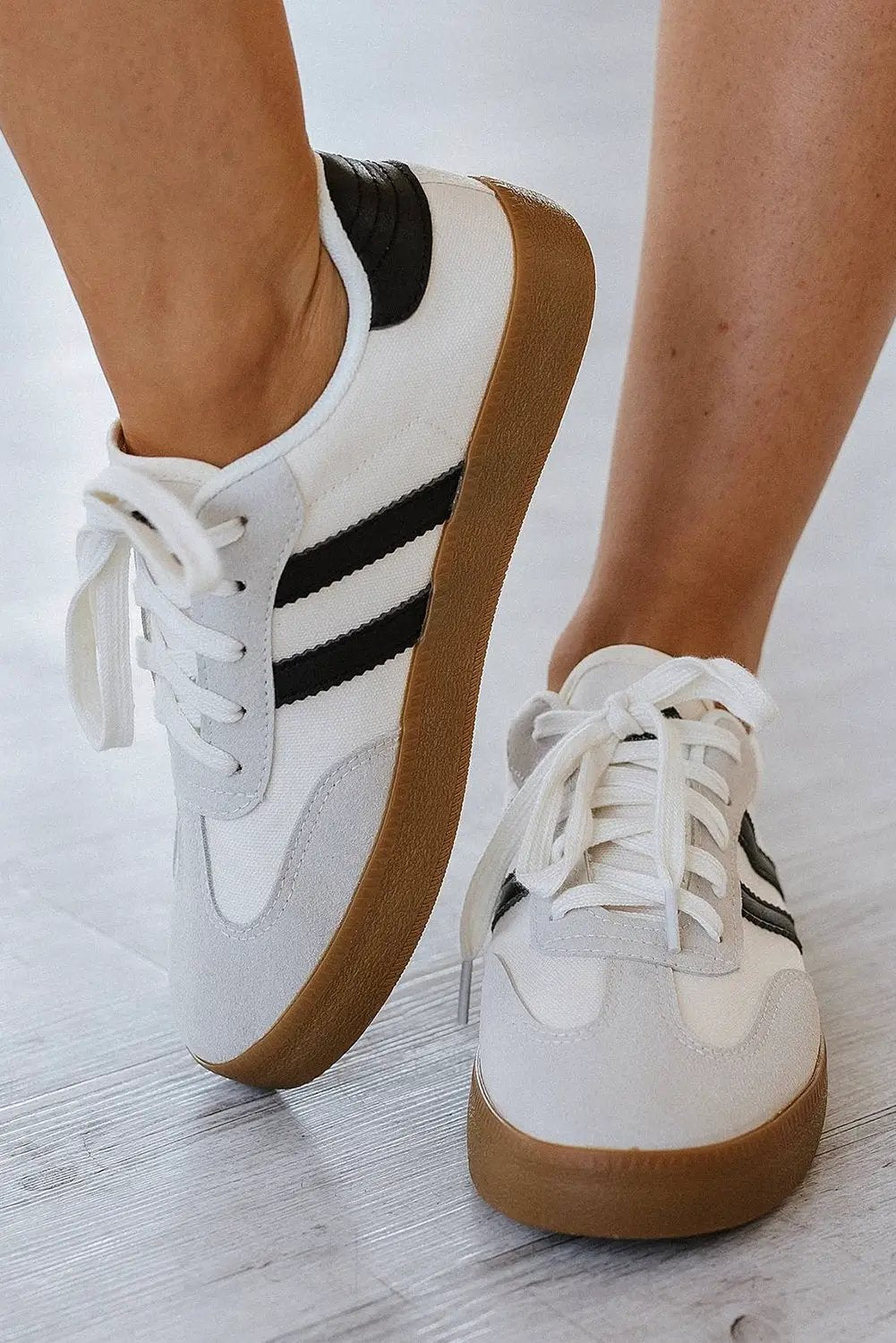 Grateful Threads Boutique Lace Up Sneaker – White with Black Stripe Retro Street Style - Sneakers White with black stripe sneaker