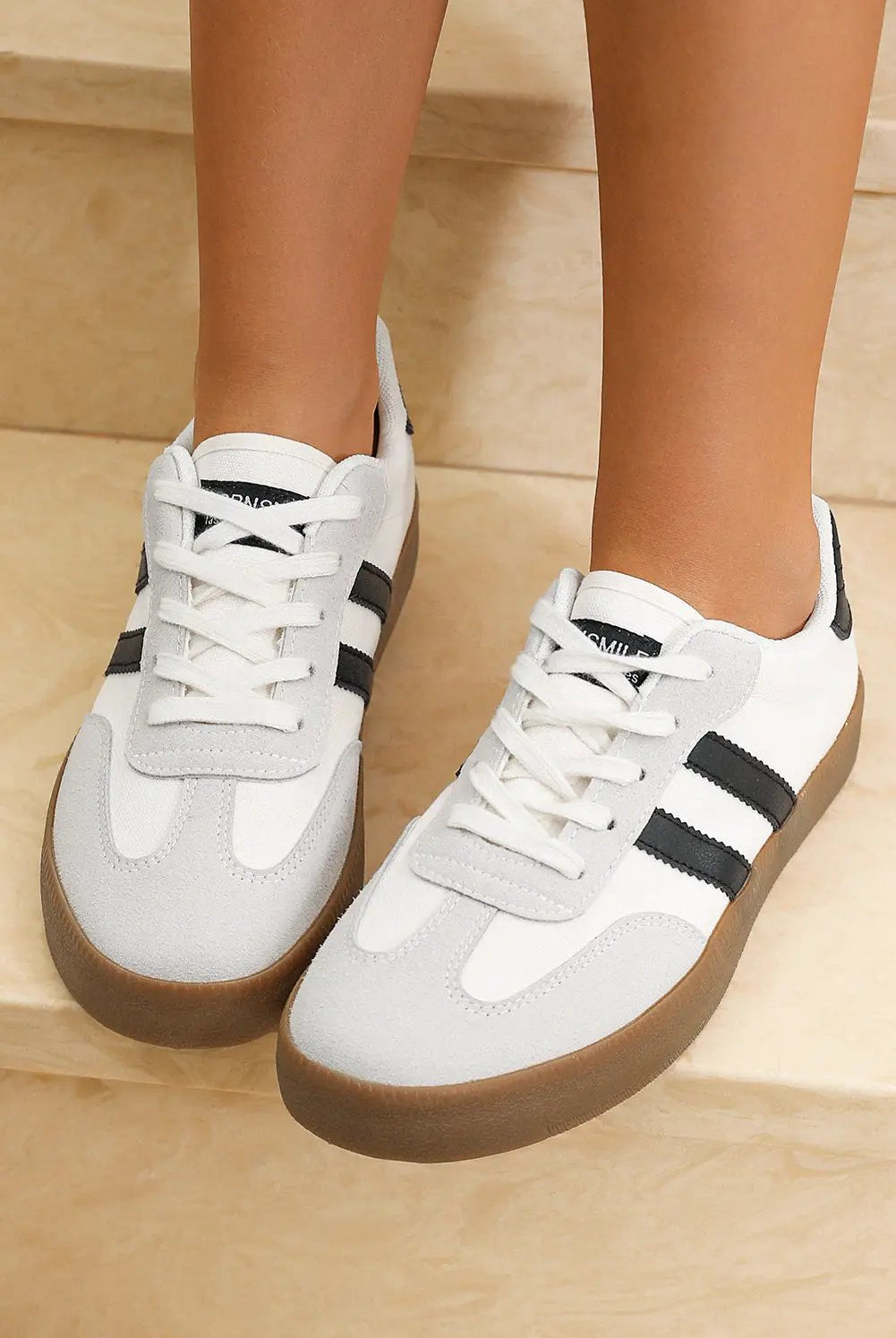 Grateful Threads Boutique Lace Up Sneaker – White with Black Stripe Retro Street Style - Sneakers White with black stripe sneaker