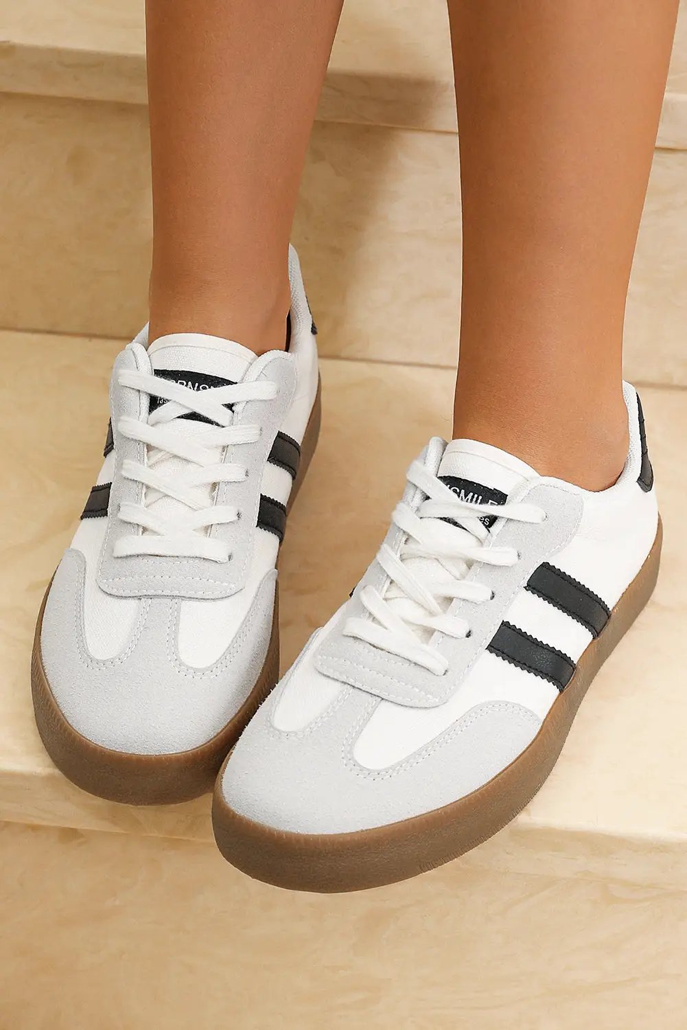 Grateful Threads Boutique Lace Up Sneaker – White with Black Stripe Retro Street Style - Sneakers White with black stripe sneaker
