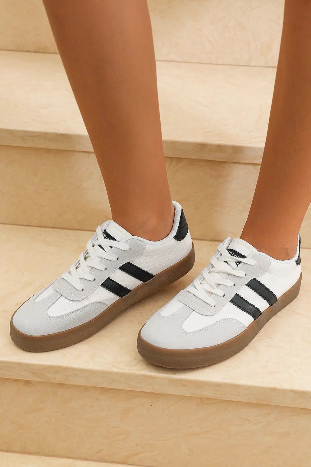 Grateful Threads Boutique Lace Up Sneaker – White with Black Stripe Retro Street Style - Sneakers White with black stripe sneaker