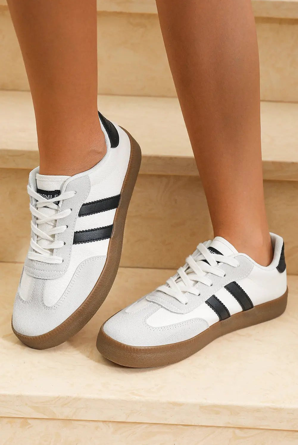 Grateful Threads Boutique Lace Up Sneaker – White with Black Stripe Retro Street Style - Sneakers White with black stripe sneaker