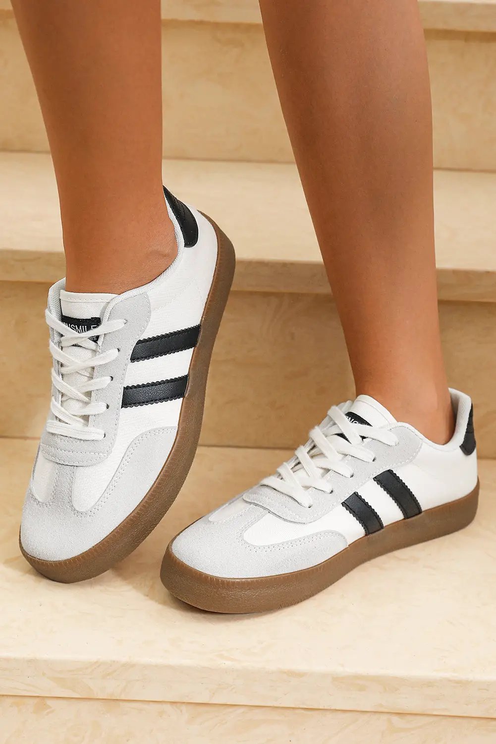 Grateful Threads Boutique Lace Up Sneaker – White with Black Stripe Retro Street Style - Sneakers White with black stripe sneaker