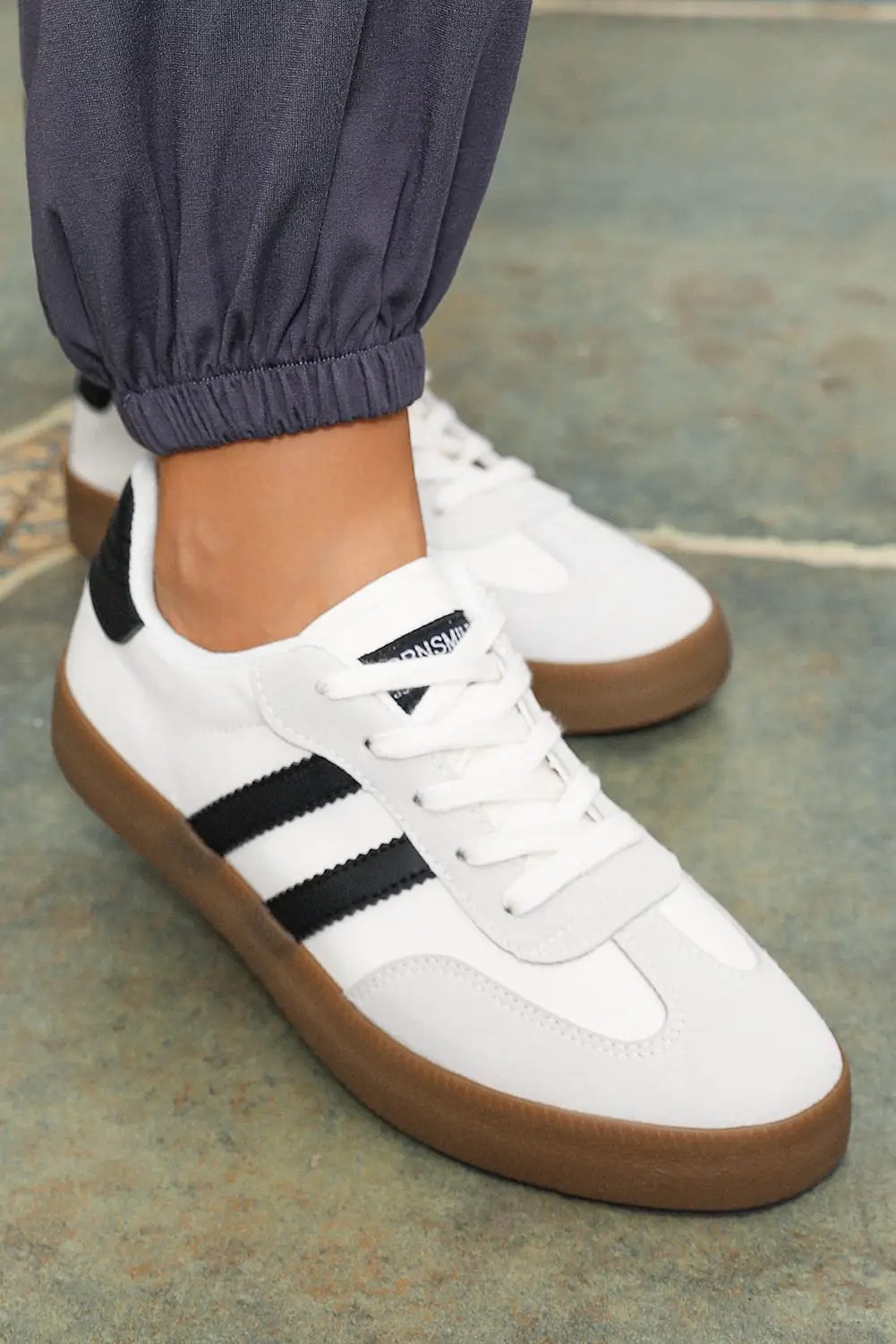 Grateful Threads Boutique Lace Up Sneaker – White with Black Stripe Retro Street Style - Sneakers White with black stripe sneaker