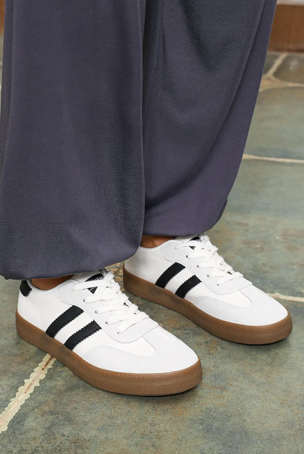 Grateful Threads Boutique Lace Up Sneaker – White with Black Stripe Retro Street Style - Sneakers White with black stripe sneaker