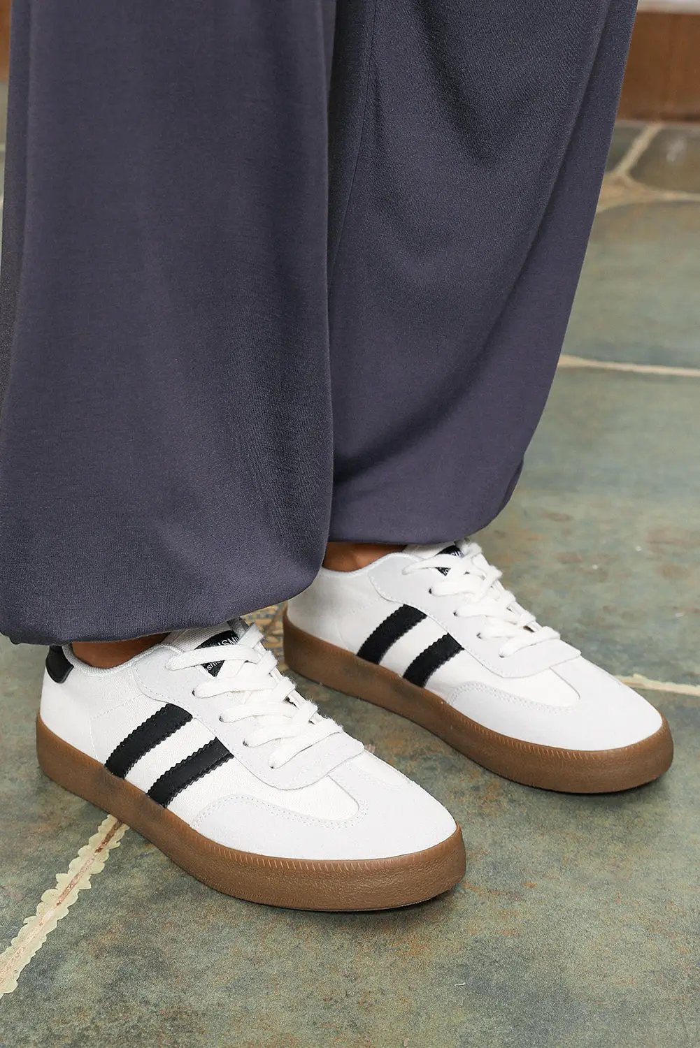 Grateful Threads Boutique Lace Up Sneaker – White with Black Stripe Retro Street Style - Sneakers White with black stripe sneaker